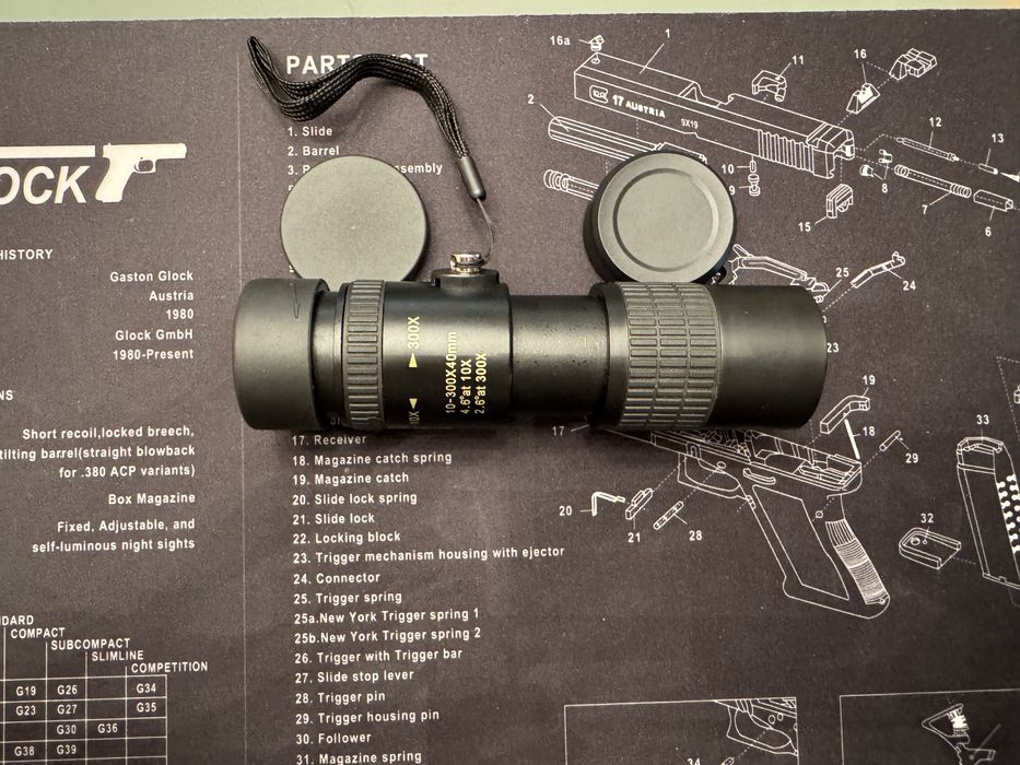 Monóculo novo 10-300x40mm