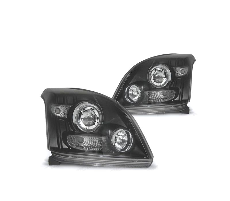 FAROIS FRONTAIS TOYOTA LAND CRUISER FJ120 03-08 OLHOS DE ANGEL FUNDO PRETO CCFL
