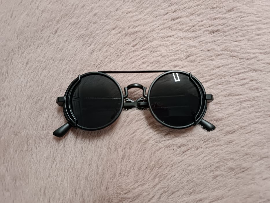 Okulary przeciwsłoneczne okrągłe lenolki steampunk czarne