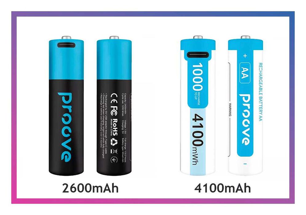 Батарейки AA акумуляторні з Type-C роз'ємом Proove 4100mAh Lithium-ion аккумулятор AAA с зарядкой от usb-c 2 штуки