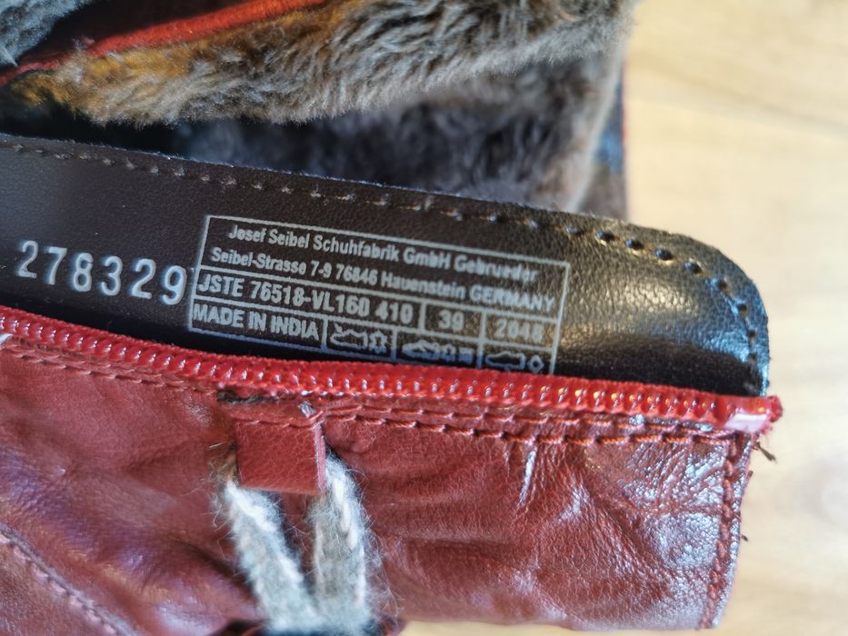 Buty Josef Seibel r39, ocieplane , skóra, czerwone botki piękne