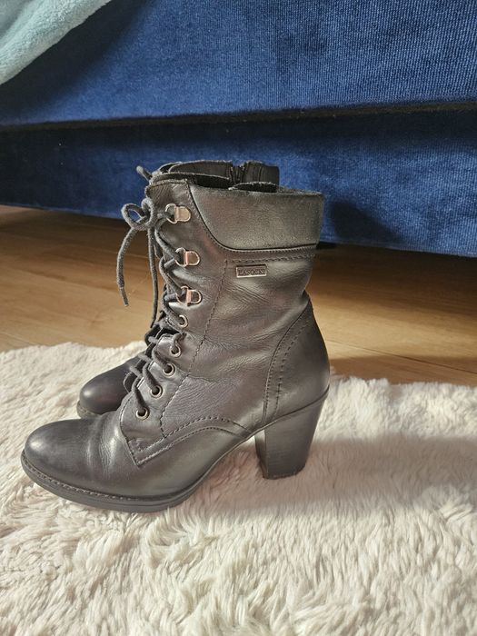 Botki Lasocki czarne zamek sznurowane  37