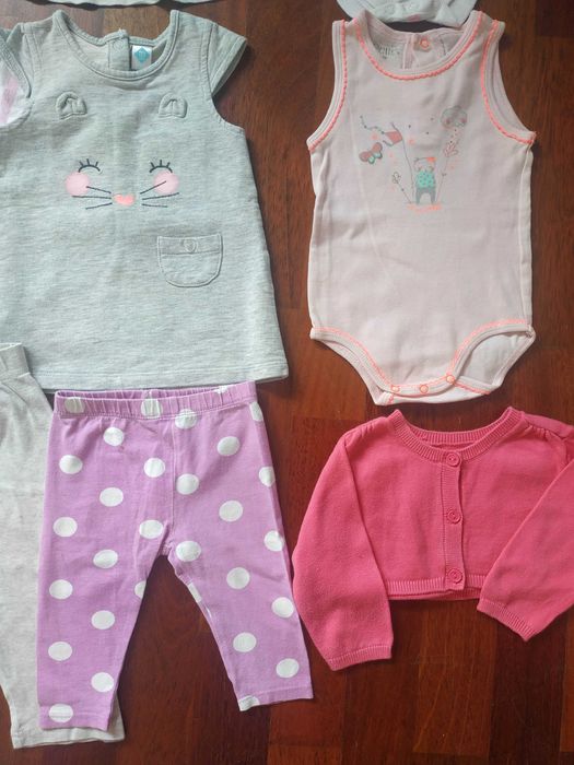 Paka 14 szt. 68-74 cm sukienka body bluzka legginsy bolerko