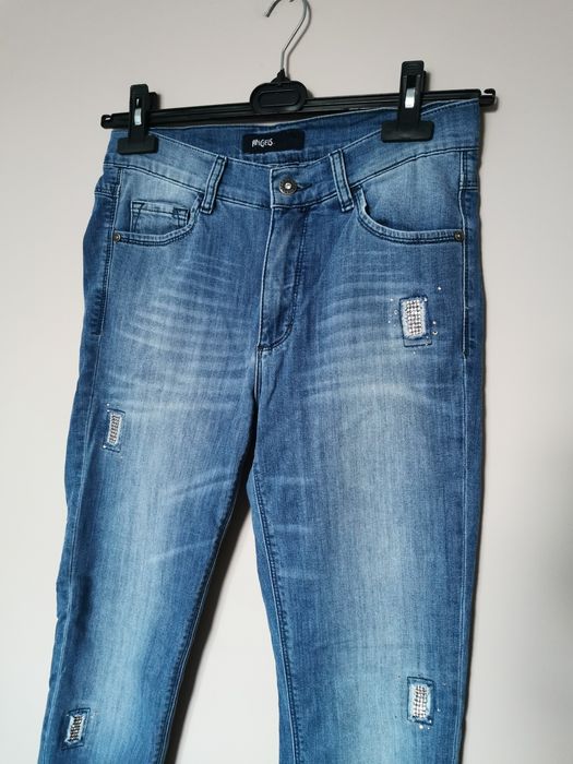 Jeansy dżinsy wysoki stan Angels kryształki skinny boho M L 38 40