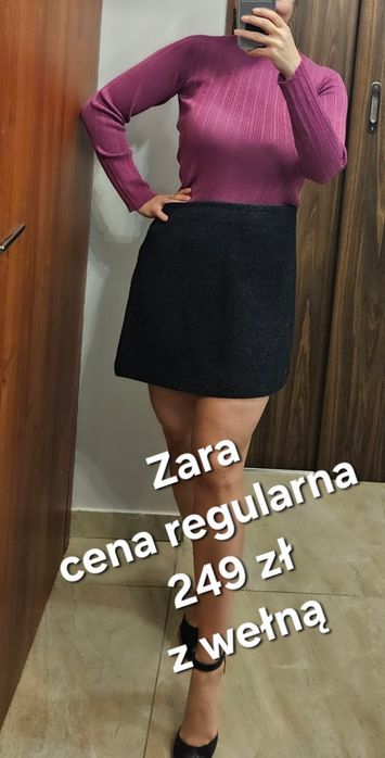 Czarna spódnica Zara wełna tweed