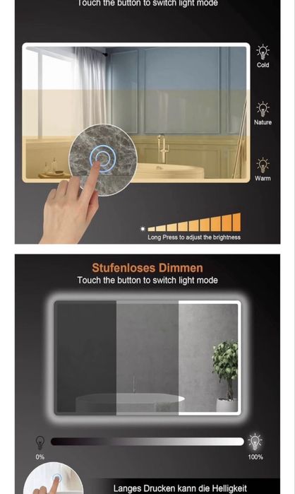 Espelho de casa de banho Baklon com iluminação LED 120x70