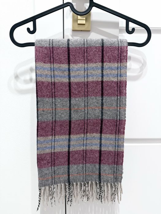 Szalik szaro-czerwony w kratę 80% wełna wool Magasin