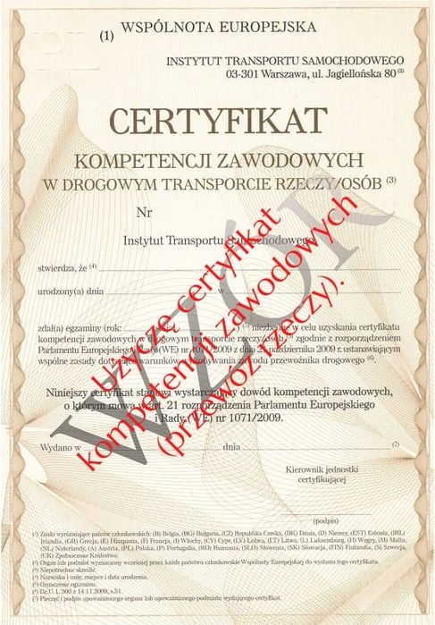 Użyczę Certyfikat Kompetencji Zawodowych Rzeczy i Osób
