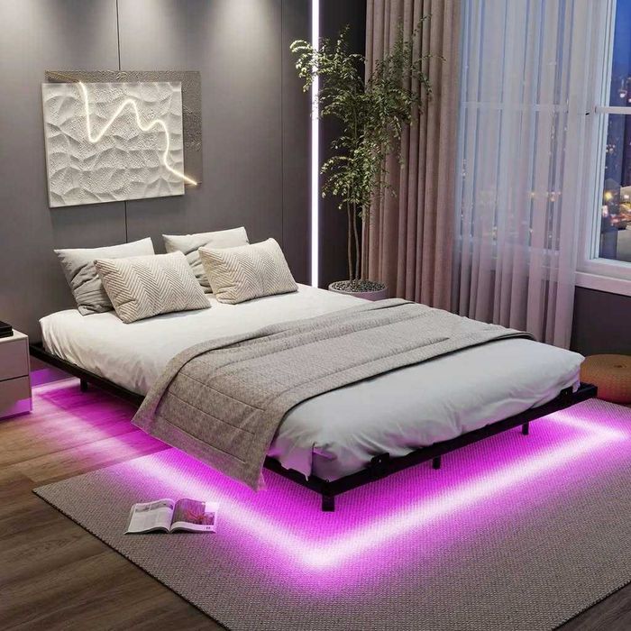 Łóżko LED metalowe