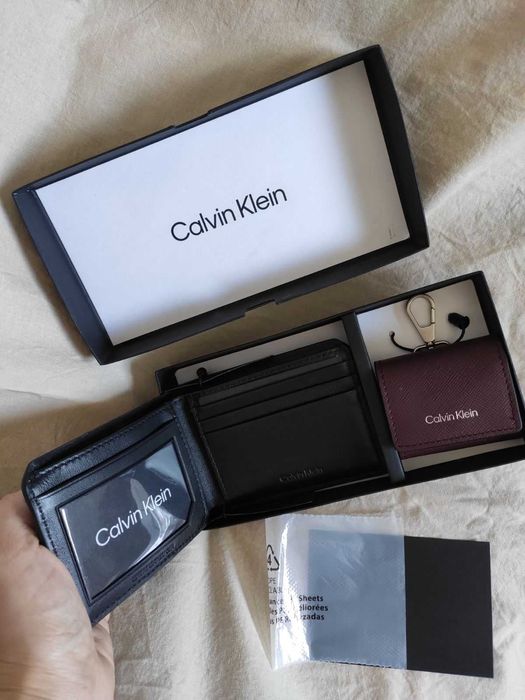 Набір чоловічий гаманець портмоне Calvin Klein + AirPods кейс шкіра