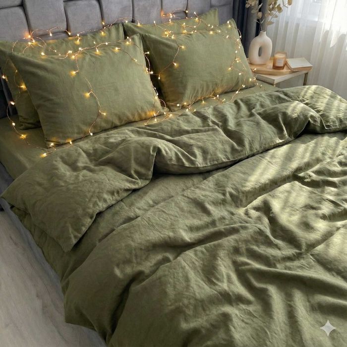 Постільна білизна Варена Бавовна. Колір Оливка. Власне виробництво.