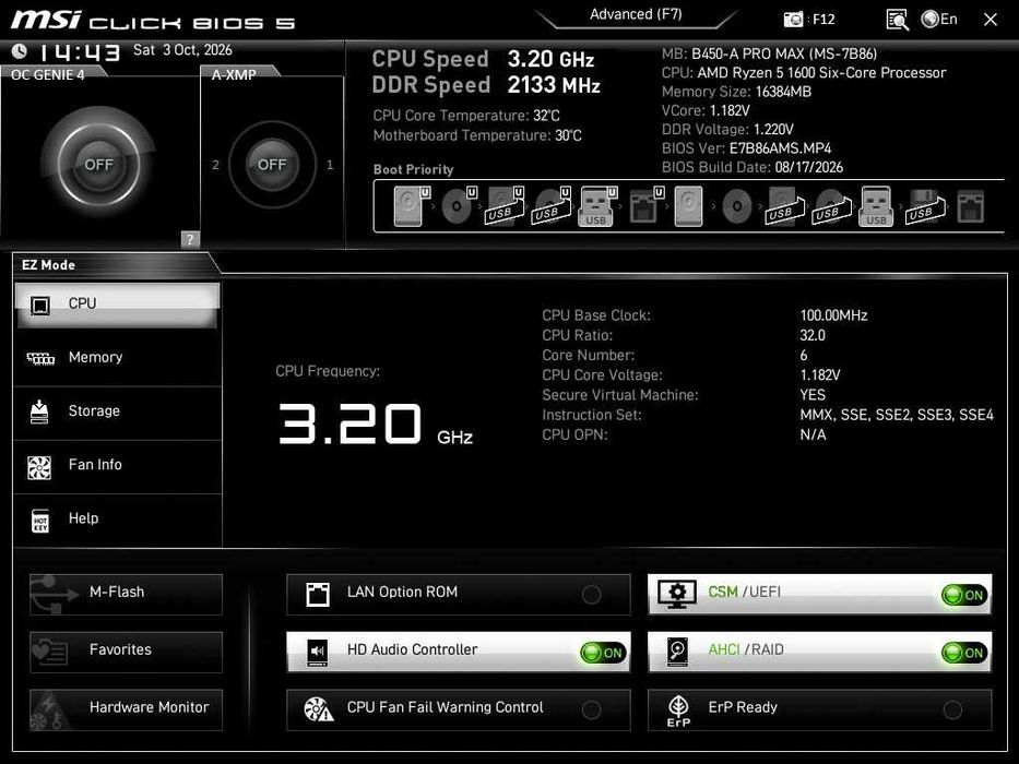 Материнська плата  Socket AM4   MSI B450-A Pro Max (MS-7B86)  ver.4.0