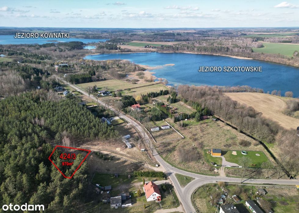 Działka w sąsiedztwie lasu i jezior Szkotowskiego i Kownatki - 970m2