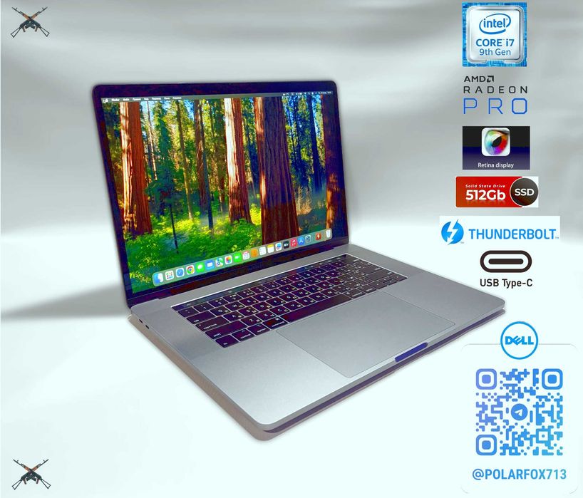 *️⃣ Apple MacBook Pro A1990 2019 i7/4.5 GHz/16 GB RAM/512 GB SSD/Radeon Pro 560X 4GB/4x Thunderbolt/ Webcam + подарок
