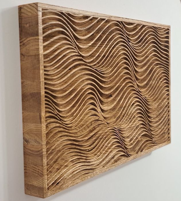 Dębowy panel ścienny 3D, sztuka optyczna 60x36 cm
