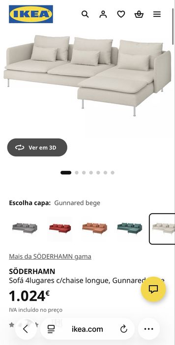 Sofá Ikea SÖDERHAMN 4 lugares com chaise longue