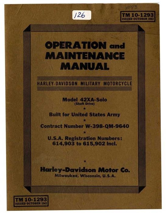 Harley-Davidson 42XA -Solo Operation And Maintenance Manula 1942