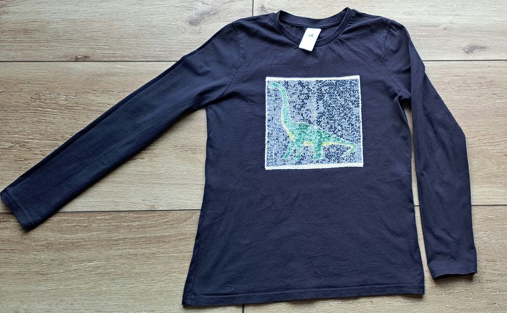 Bluzka t-shirt z długim rękawem C&A roz. 140 cekiny dinozaury