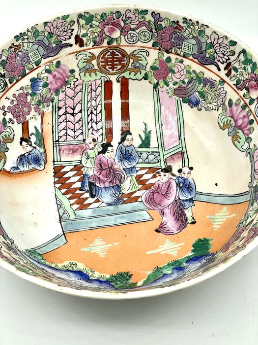 Taça Medalhão Porcelana Chinesa  familia rosa chinês