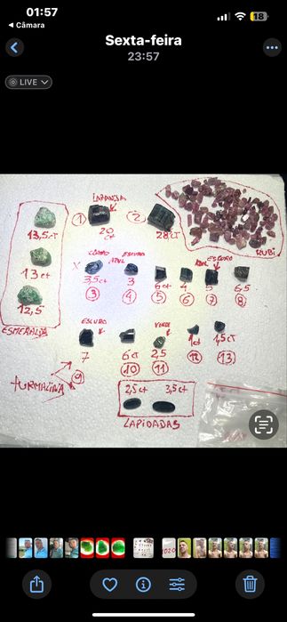 Turmalinas =102.5ct +Esmeraldas=40ct /+70,5ct outras