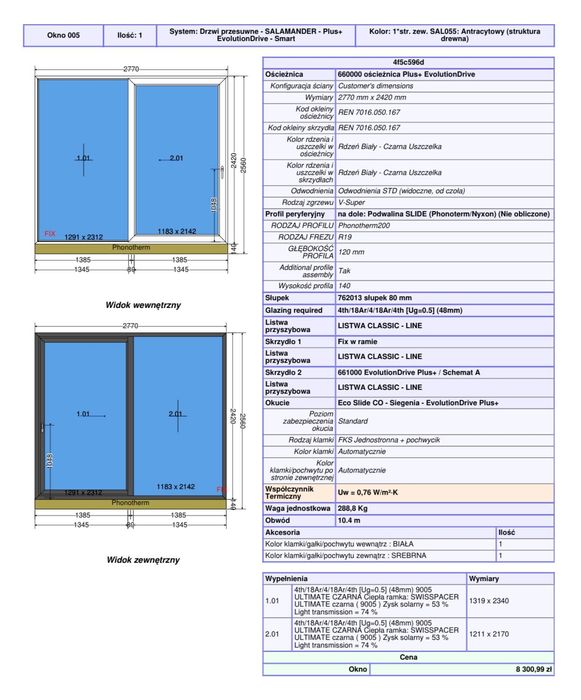Nowe okna, salamander 82, antracyt/biały, 3 szyby, 5 szt