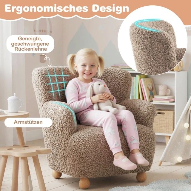 Fotel dziecięcy z podłokietnikami misiek brąz