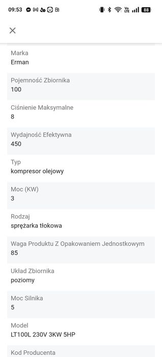 Kompresor 100l 8bar 3kW erman lt100 380v 450l/min Mocny Wrocław