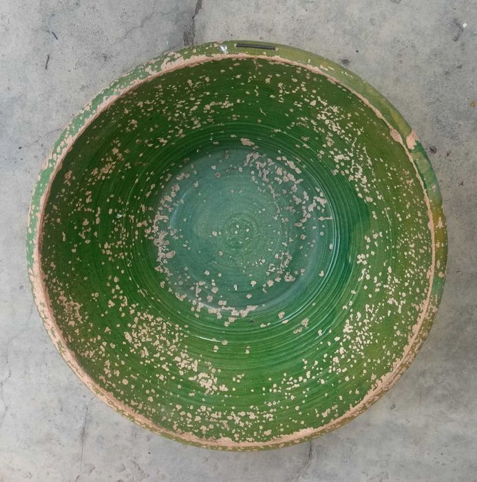 Alguidar de Barro Antigo XL - 72cm Vidrado Verde