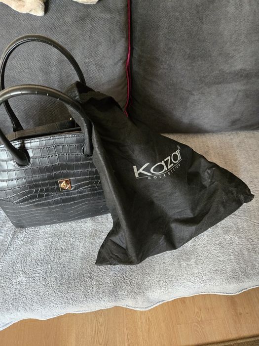 Torba skórzana Kazar czarna aktówka biuro pasek rączki nowa