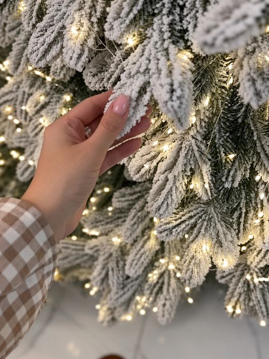 Гірлянда Мішура «Хвойна лапа» 30 м, тепле біле світло, Роса-мішура, сріблястий дріт, 8 режимів, 220 В