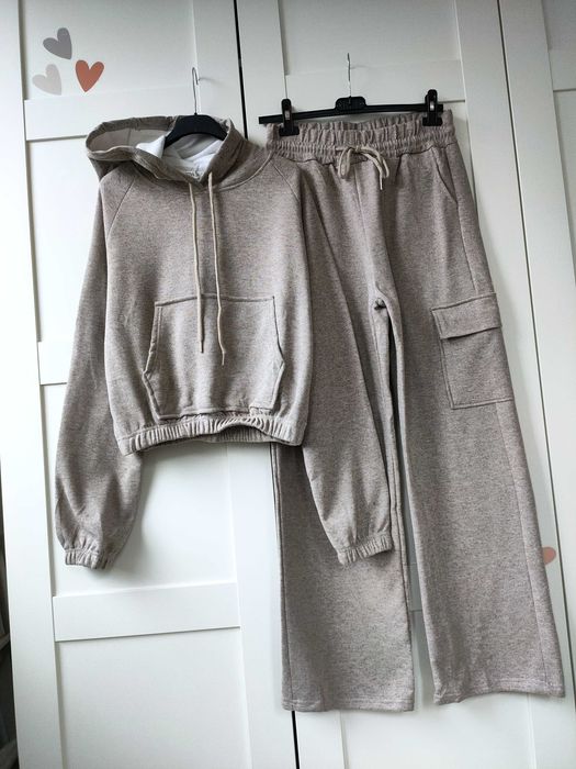Komplet dresy bluza dzianina i spodnie wide leg  S M
