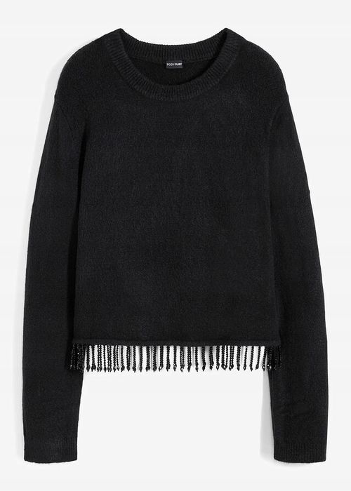 B.P.C sweter czarny z frędzlami z koralików 40/42.