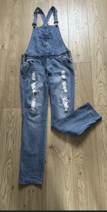 Ogrodniczki przetarcia dziury jeansy XL 42