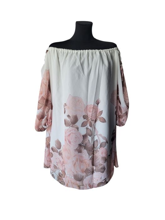 Bawełniana biała sukienka w kwiaty 40,L oversize hiszpanka