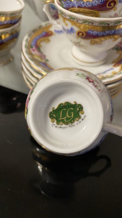 Conjunto de café Limoges + prato de bolo com talheres