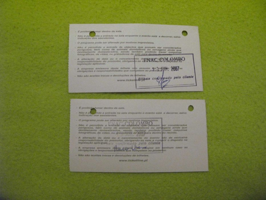 Bilhetes antigos de concertos para Colecionadores