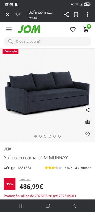 Sofá cama JOM como novo