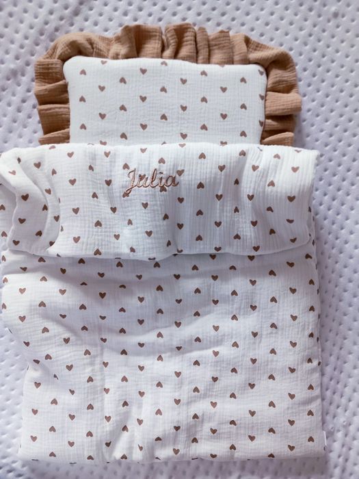 Kocyk pościel MUŚLIN 50x75cm + PODUSZKA z falbanką