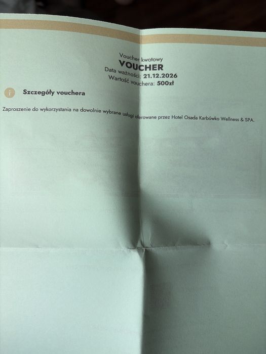Voucher Osada Karbówko Wellness & Spa kwota 500zł