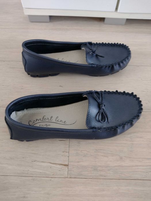 Buty mokasyny, skóra naturalna, granatowy