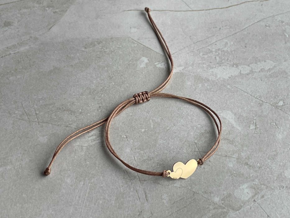 Bransoletka na sznurku złota zawieszka serduszka pr.333