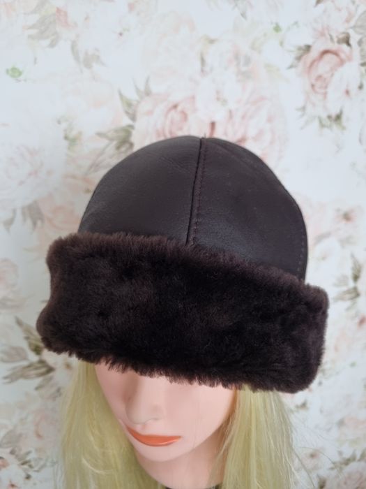Skórzana czapka brązowa