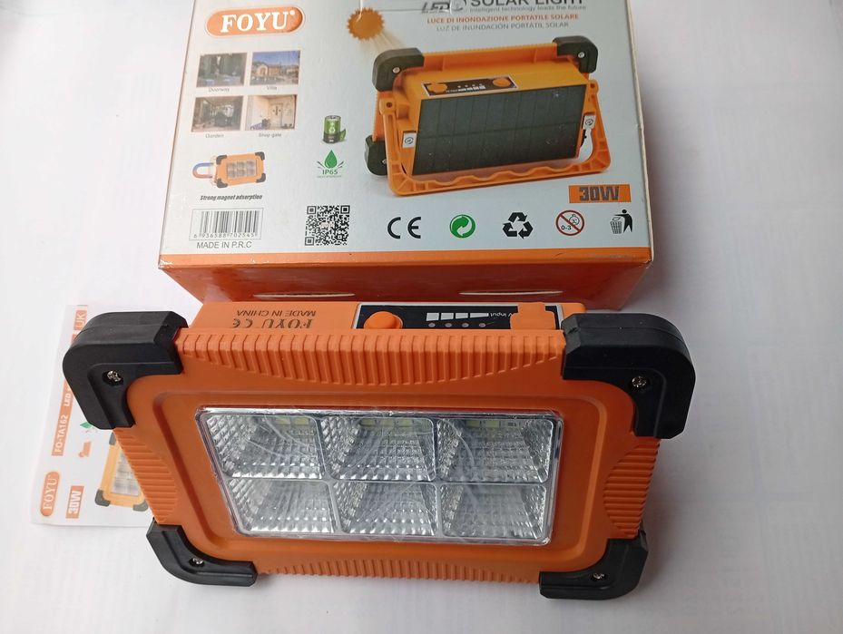 Аккумуляторный LED фонарь 30W + power bank ,с солнечной панелью