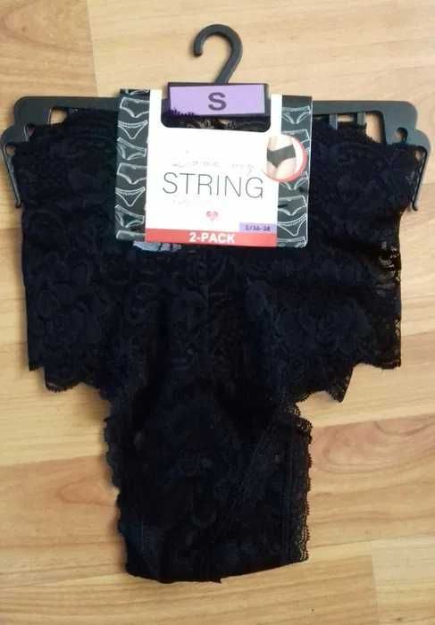 Majtki damskie stringi koronkowe 2 sztuki czarne rozm. S
