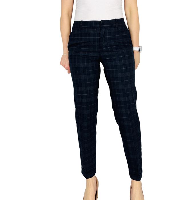 Granatowe spodnie w kratkę XS 34