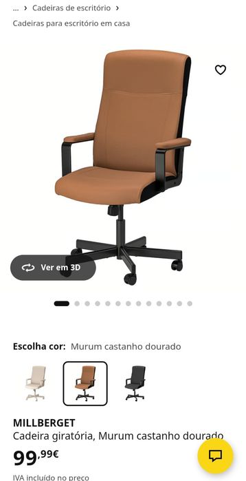 Cadeira giratória, cadeirão, escritório Ikea  MILLBERGET
Cadeira giratória, Murum castanho dourado