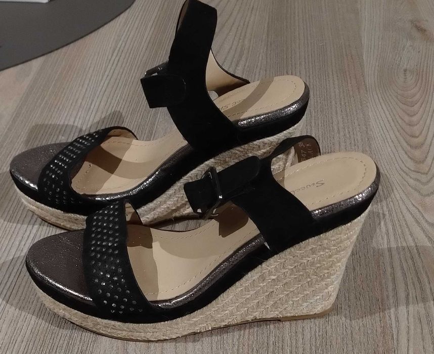 Czarne espadryle na koturnie r. 38