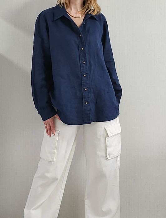 Синяя рубашка оверсайз M&S лён