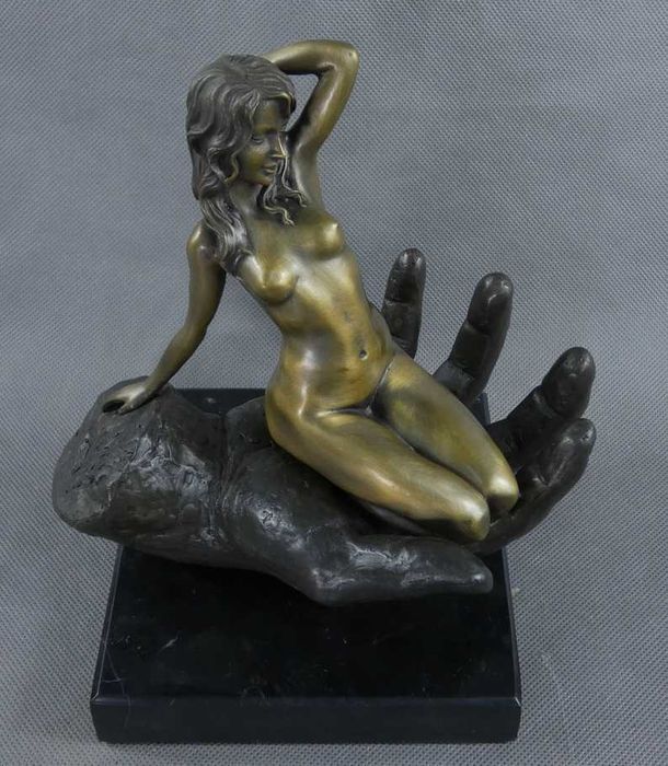Figura Kobieta dłoni siedząca Akt rzeźba brąz marmur pieczęć 4kg