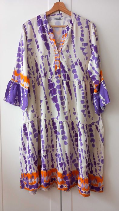 Made in Italy włoska sukienka z wiskozy fioletowa boho premium L